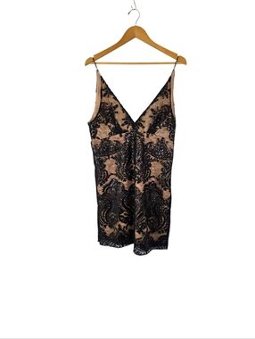 New Free People Night Shimmers Mini Dress Sequins Lined Plunging V Neck Size 10